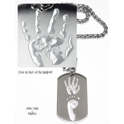 Stainless Steel Dogtag Necklace Personalised with Baby Child Handprint Footprint