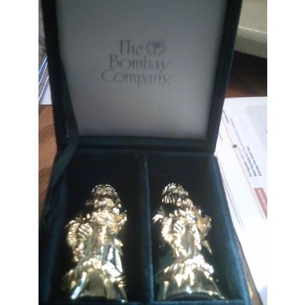 Bombay Santa gold salt and pepper set in emerald green velvet box