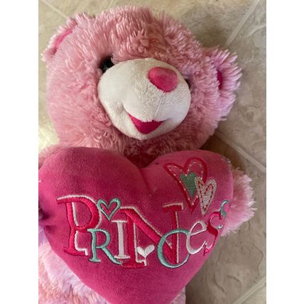 Super Cute Pink DanDee Stuffed Teddy Bear with Princess Heart 2014 19" Sweet