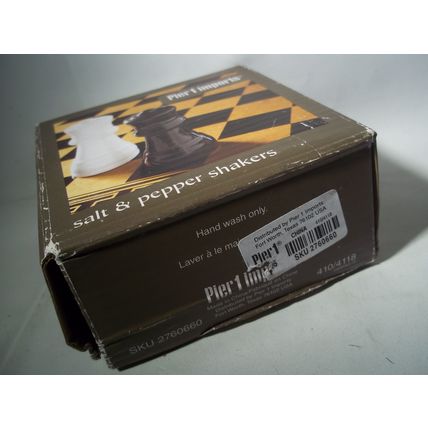 Pier 1 Ceramic Chess Pawn Salt and Pepper Shakers Black & White In Original Box*