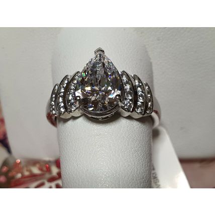 Large 12ct Pear Cut Solitaire Ring Made With Swarovski Zirconia Sz K Plat Silver