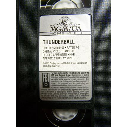 Thunderball VHS Cassette - James Bond 007
