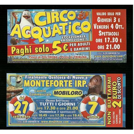 Biglietto Ingresso Circo - Circo Acquatico 3 - misura cm. 14x6.5