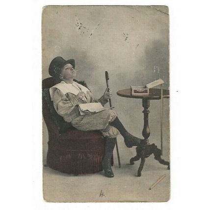 Social History, Young Man Smoking Cigar, Postcard.