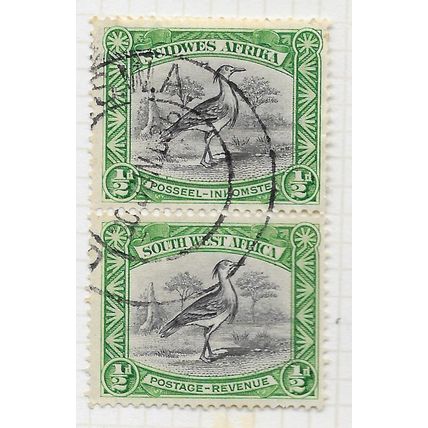 AFRICA SOUTH WEST 1931 SG74 KORI BUSTARD BIRD VERTICAL PAIR USED SWA
