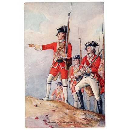 ARTIST DRAWN POSTCARD THE 61st.AT GUADALOUPE 1759 DRAWN by A.C.LOVETT (4266)