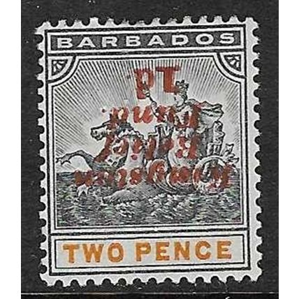 BARBADOS 1907 QV 1d RELEIF FUND INVERT ON 2d MINT SG153a