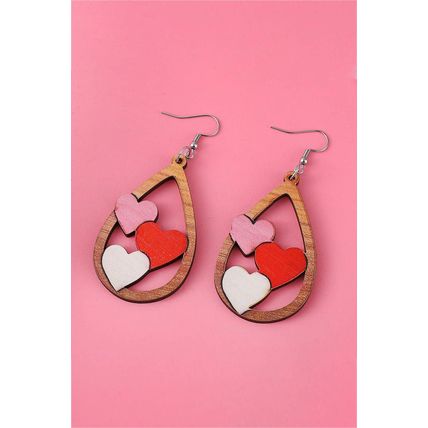 Red Valentines 3 Hearts Insert Water Drop Earrings