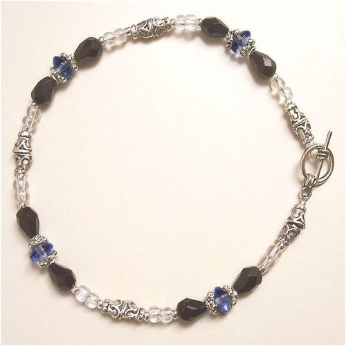 Anklet #tsbg solid silver + blue glass beads 9.75 inch ladies costume jewelry