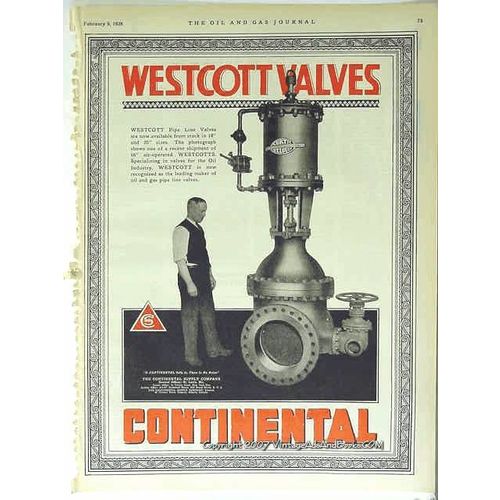 continental supply company 1928 westcott pipe line valves vintage ad