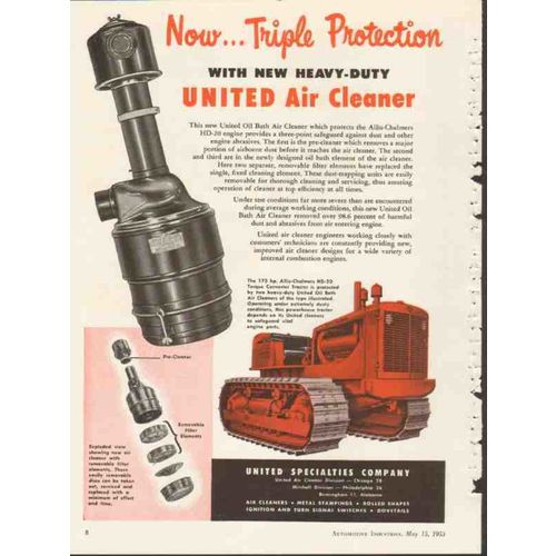 united specialties company 1953 triple protection air clean vintage ad