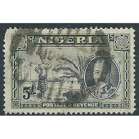 Nigeria 1936 SG53 5/- Black & Olive-Green Good Used....