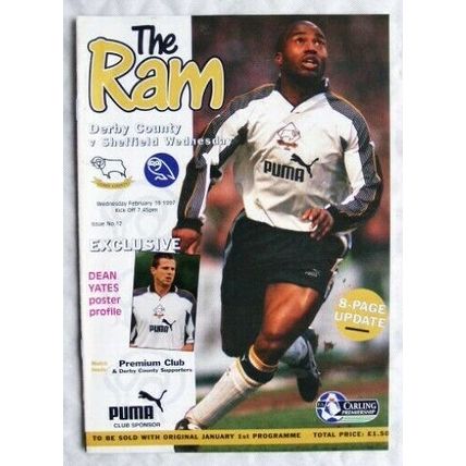 1997 programme Derby County v. Sheffield Wednesday, + Dean Yates poster