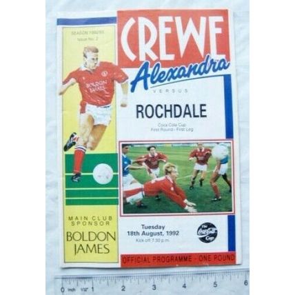 1992 programme Crewe Alexandra v Rochdale 1st round