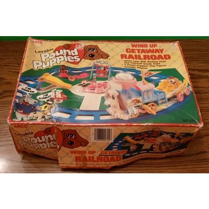 Pound Puppies Windup Getaway Railroad Train with Box - 1980's FREE Shipping