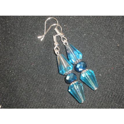 Graceful double crystal glass cone blue faceted earrings