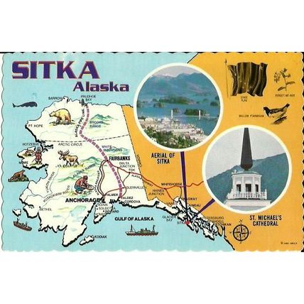United States ALASKA SITKA Map Postcard (B10431)