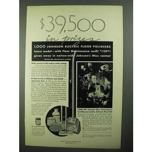 1931 Johnson Wax Ad - $39,500 in Prizes