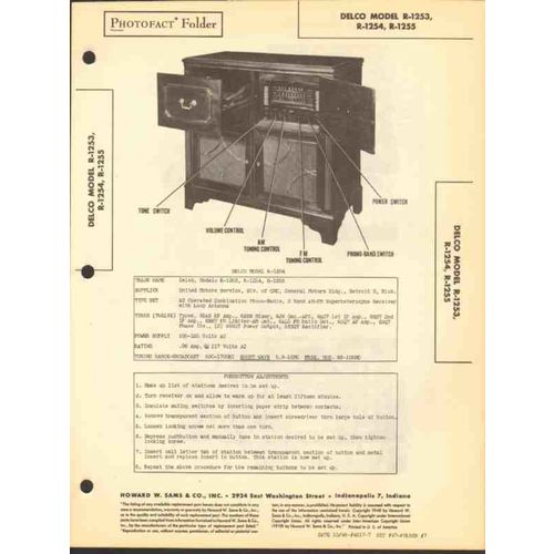 DELCO model R-1253 54 55 AM FM SW radio receiver Sams Photofact manual