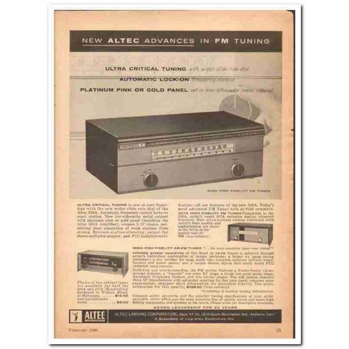 ALTEC LANSING CORP 1960 FM Tuner 308A 306A high fidelity vintage ad