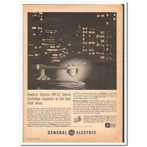 GENERAL ELECTRIC COMPANY 1960 VR-22 Stereo Cartridge vintage ad