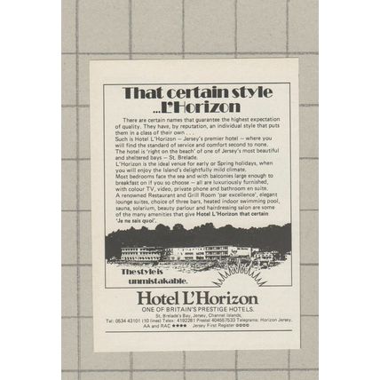 Hotel L'Horizon St Brelade's Bay Jersey - 1985 Small Advert