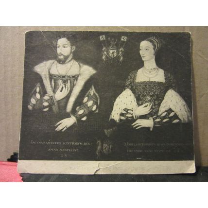 KING JAMES V AND MARY OF GUISE ...antique print on card 145 x 120 mm