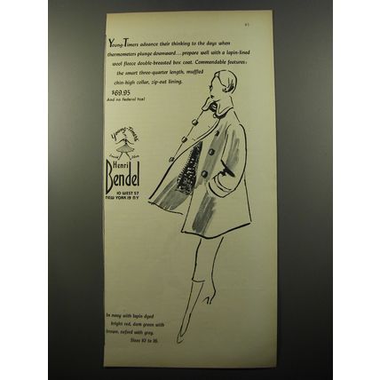 1950 Henri Bendel Young-Timers Coat Ad - Young-timers advance their thinking