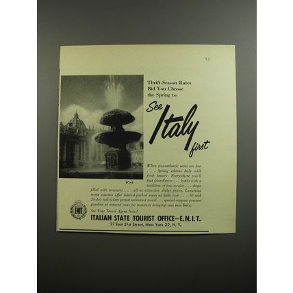 1954 Italian State Tourist Office Ad - Thrift-season rates bid you choose