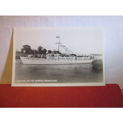 GOLDEN GALLEON, CRUISING ON THE BROADLANDS, NORFOLK unused vintage RP postcard =