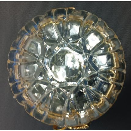 Vintage Cut Glass Crystal Round Gold Trim BowTie Hinged Dresser Trinket Box Bow