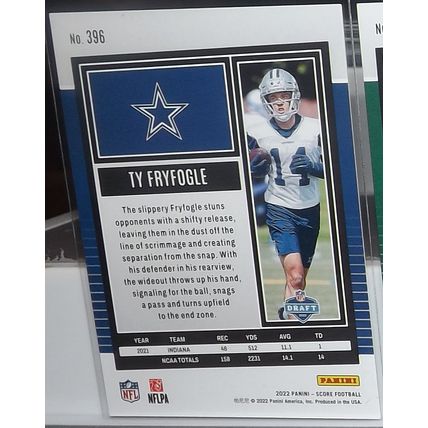 2022 Panini Score TY FRYFOGLE (Cowboys) Rookie Card #396