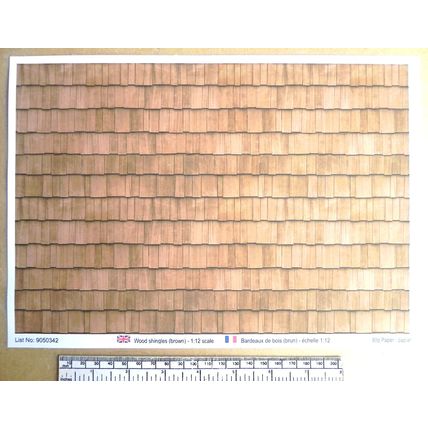 Papier peint pour toiture – bardeaux de bois (brun) – échelle 1/12 feuille A4