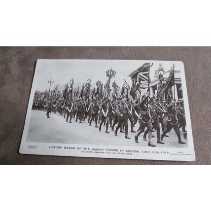 1919 Beagles RP Postcard - World War 1 Victory Parade - British Army / Allies