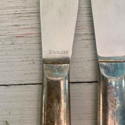 4 Meriden Silverplate Delight Knives Dinner Knife Floral Vintage 50s HTF Set 8.5