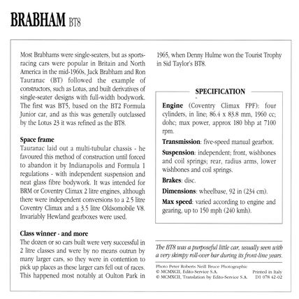 Collectors Club card. Classic Cars. Brabham BT44 Formula One racing car