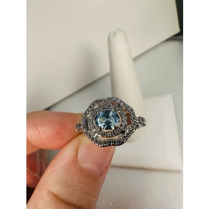 Bomb Party Ring Jewelry BP Sz7 Revealed RBP Heexagon Aqua Blue Oval Rhodium Pl