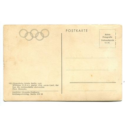 RARE 1936 Berlin Olympics Postcard USA Archie Williams 400m Race running