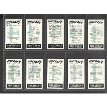 UNITED KINGDOM TOBACCO (Greys Cigarettes) - Aircraft - 1938 - Set of 50 - G/VG.