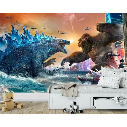 Photo Wallpaper King Kong Vs Godzilla, Wall Mural for Kids Room, Wall Decor
