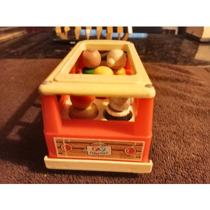 Old Fisher Price Mini Bus #141 6 1/2" Long Working 1970 All Wood Figures