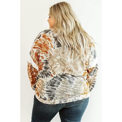 Multicolor Plus Size Tie Dye V Neck Sweatshirt
