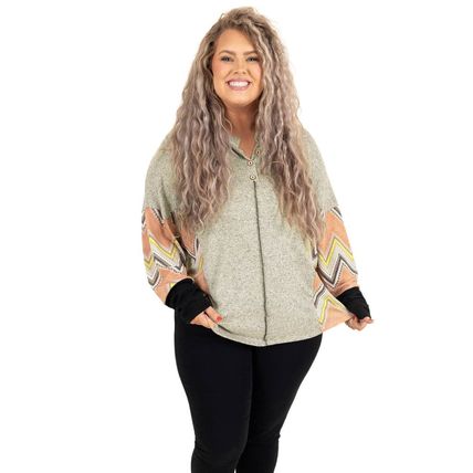 Gray Plus Size Chevron Sleeves Top