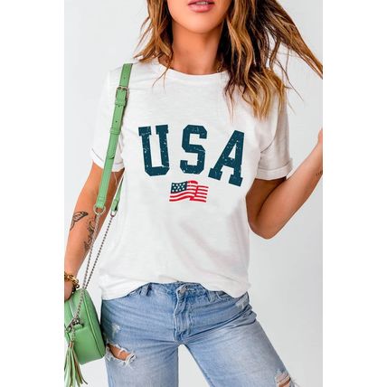 White USA Flag Graphic Oversized Tee