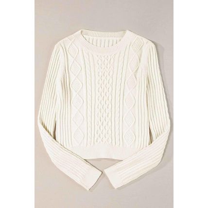White Cable Knit Cropped Sweater