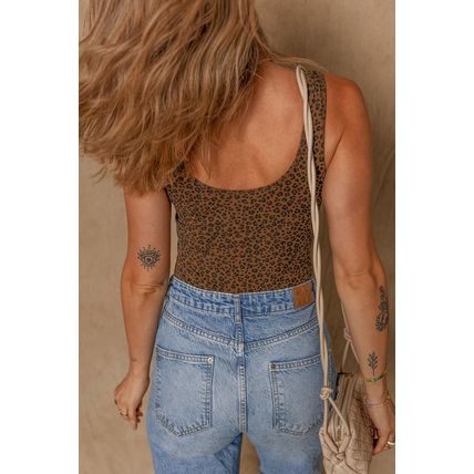Brown Leopard Printed Sleeveless Scoop Neck Bodysuit