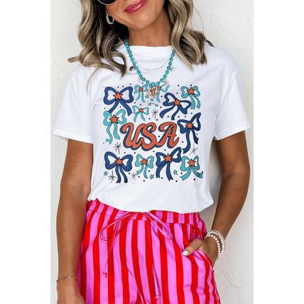 White USA Bowknot Graphic Tee