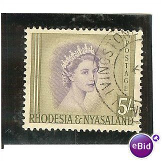 Rhodesia & Nyasaland QEII 1954 five shillings 5/- Violet & Olive Green Used SG13