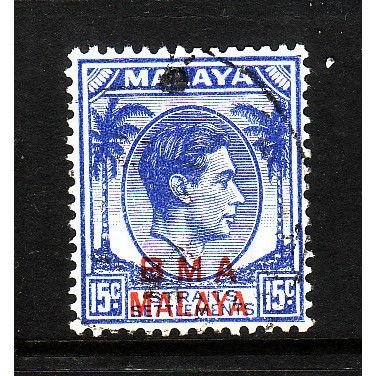 MALAYSIA STRAITS SETTLEMENTS BMA 1945 SG 12a 15c ULTRAMARINE FINE USED
