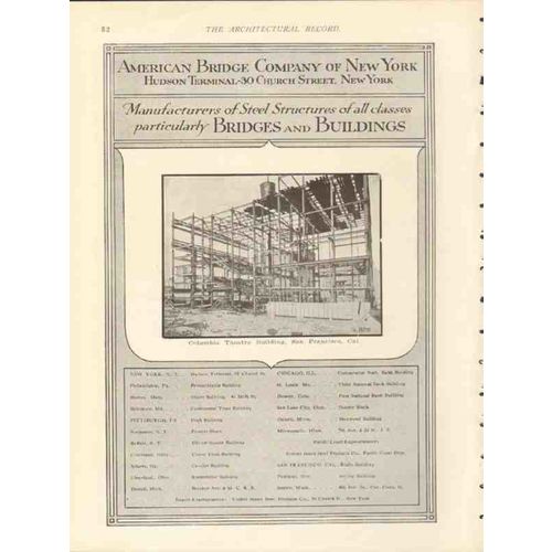 american bridge company 1912 columbia theater bldg sf ca vintage ad